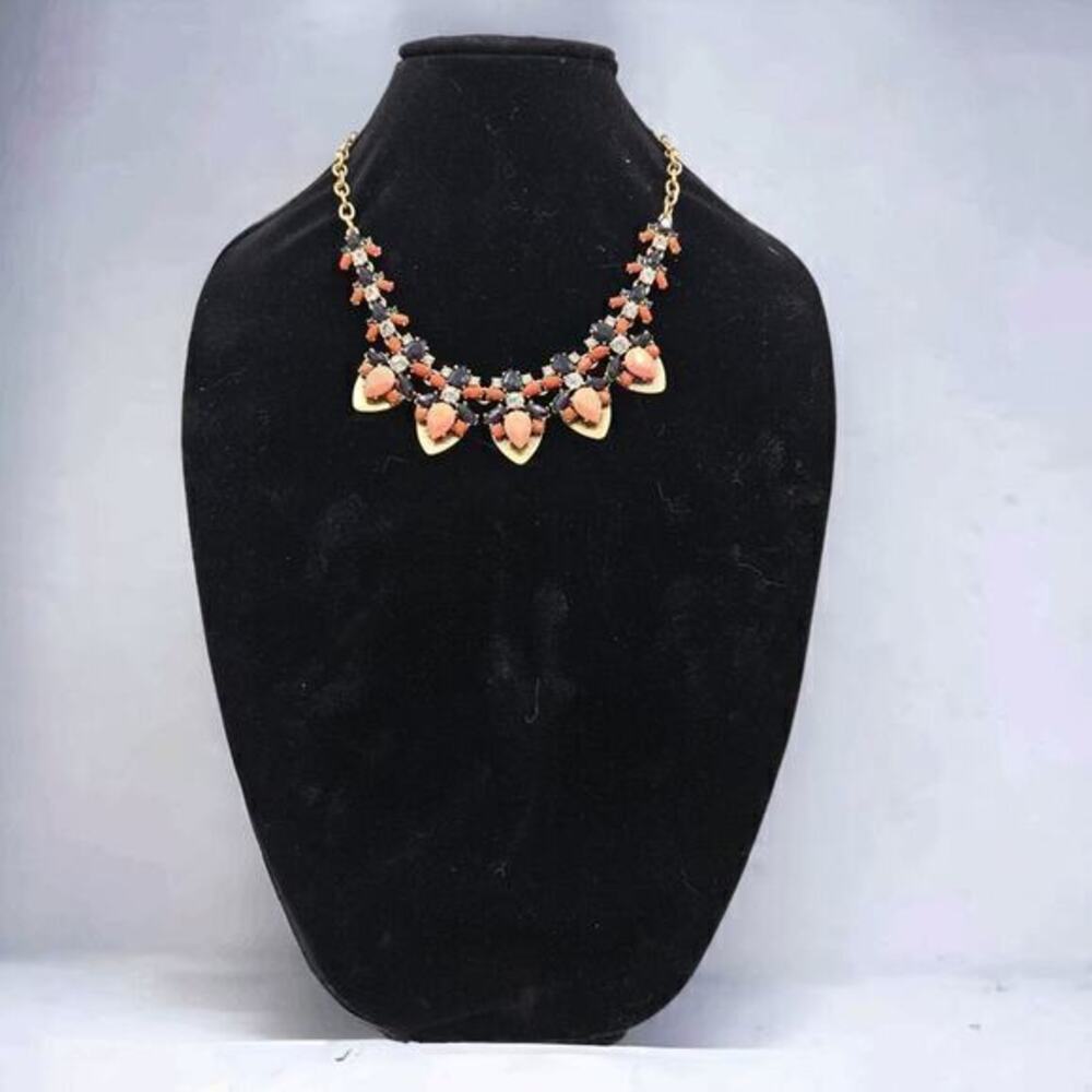 J Crew Rhinestone Bib Statement‎ Necklace Gold Toned